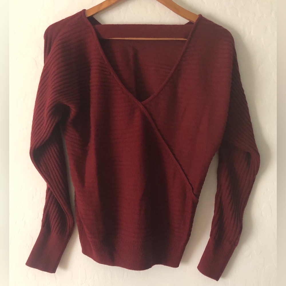 New York & Company Burgundy V-Neck Sweater